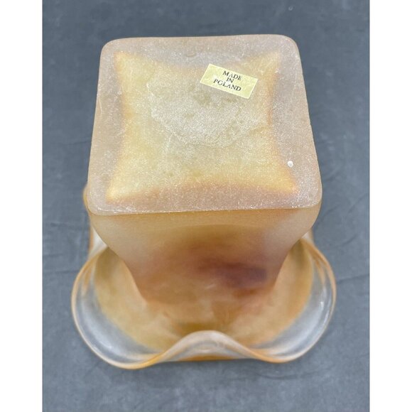 VTG Brown Swirl Frosted Glass Handkerchief Top Vase Glass Art Made In Poland - Picture 4 of 8